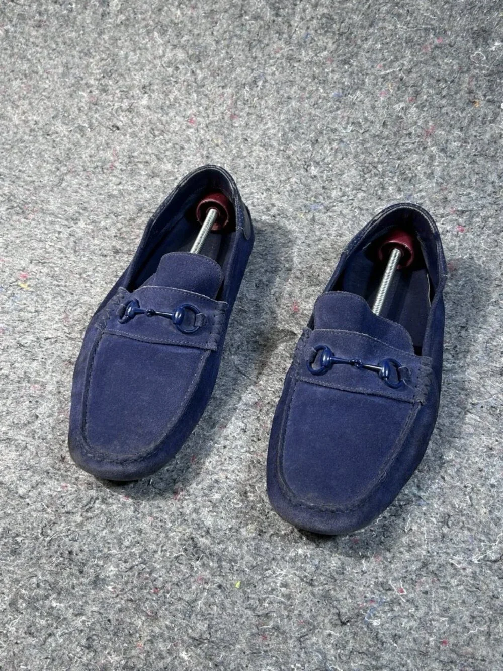 Gucci Horsebit Driving Loafers Navy Blue Suede Mens Size 12 Italy 205843